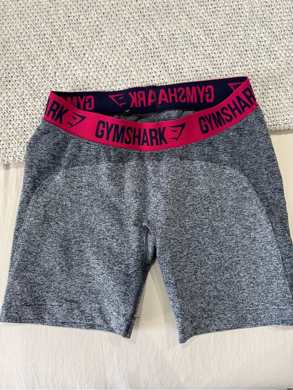 Gymshark Women’s Gray Seamless Bike Shorts with Pink Logo Waistband